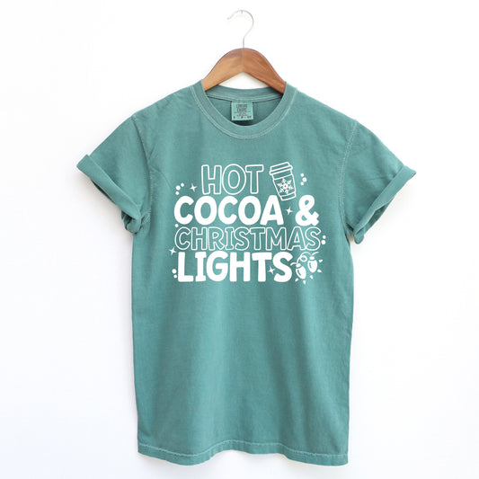 Clearance Hot Cocoa and Christmas Lights | Garment Dyed Tee