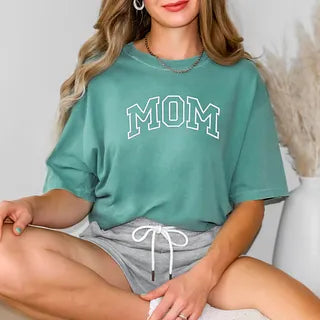 Embroidered Mom Varsity Outline | Garment Dyed Short Sleeve Tee