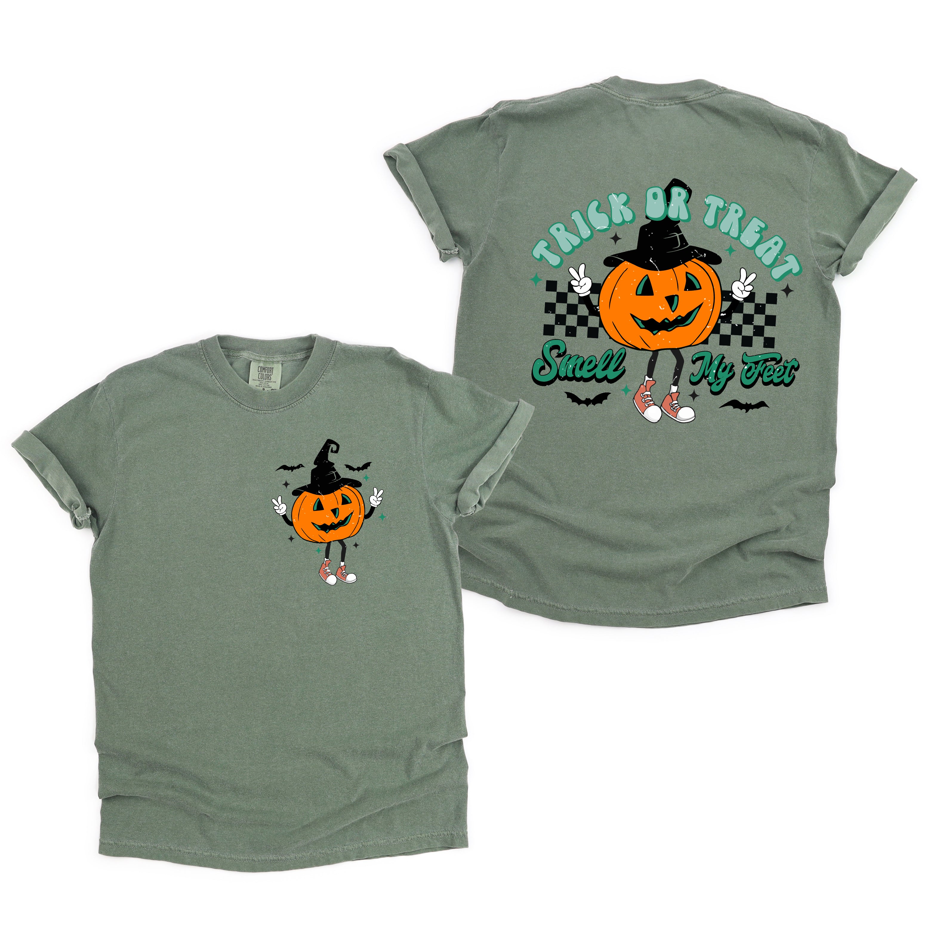 Smell My Feet Pumpkin | Garment Dyed Tee | Front and Back Ink