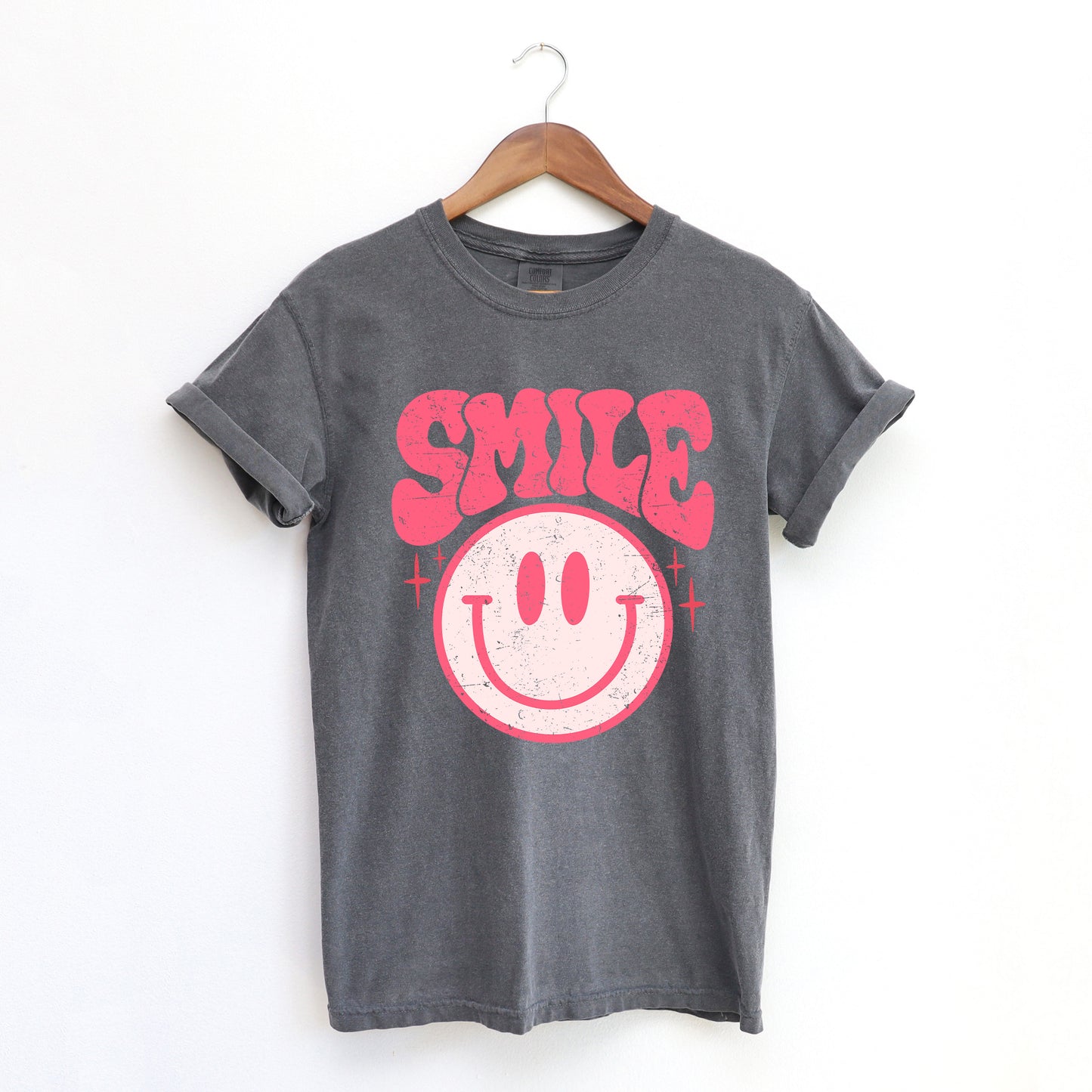 Pink Distressed Smiley | Garment Dyed Tee