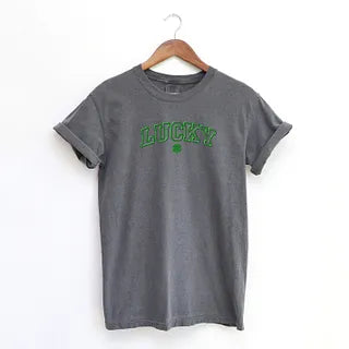 Embroidered Lucky Varsity Clover | Garment Dyed Short Sleeve Tee