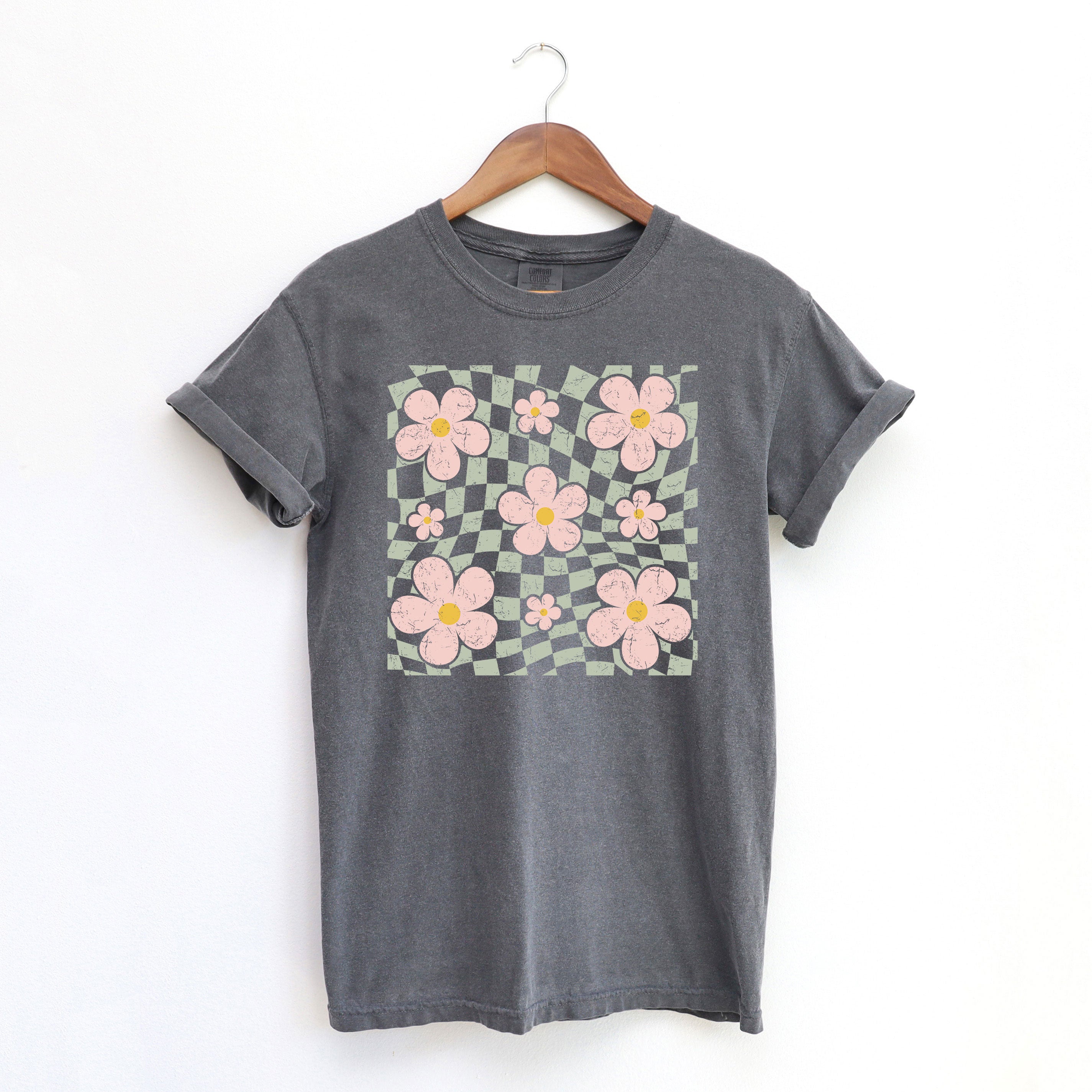 Wavy Checkered Flowers | Garment Dyed Tee