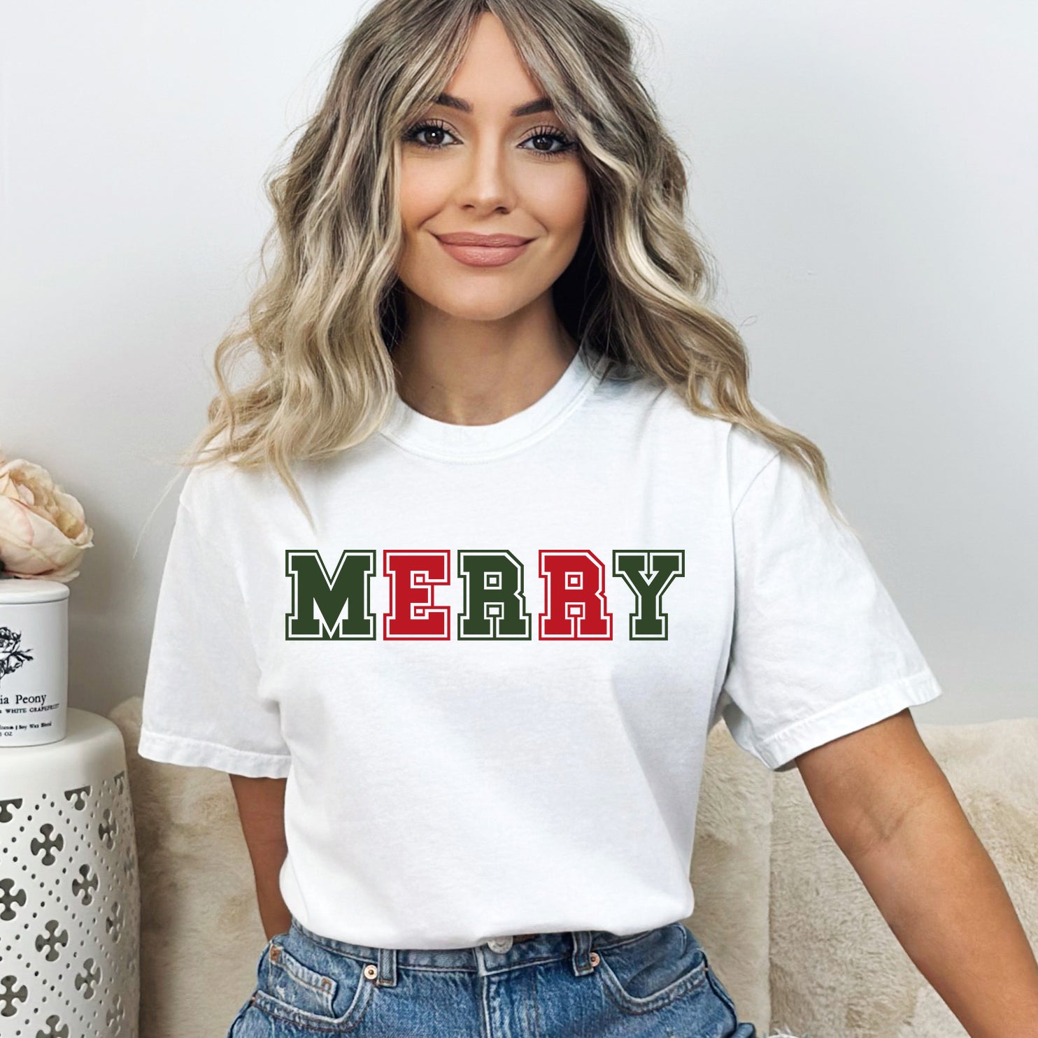 Merry Red And Green Bold  | Garment Dyed Tee