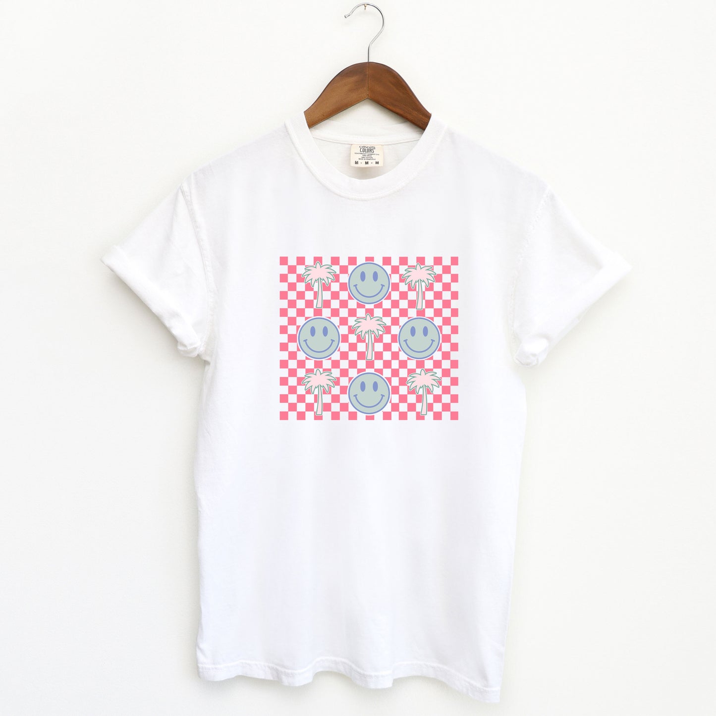 Smiley Palm Trees Checkered  | Garment Dyed Short Sleeve Tee
