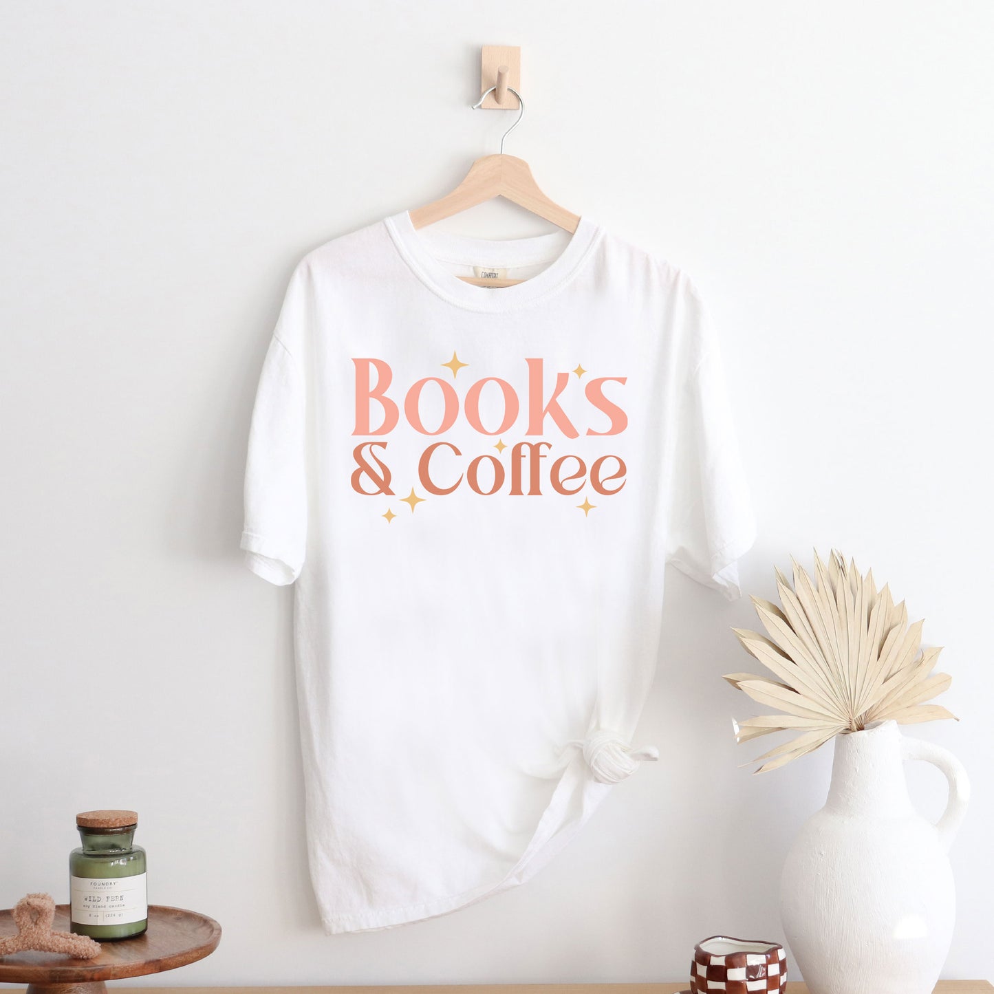 Books And Coffee Stars | Garment Dyed Short Sleeve Tee