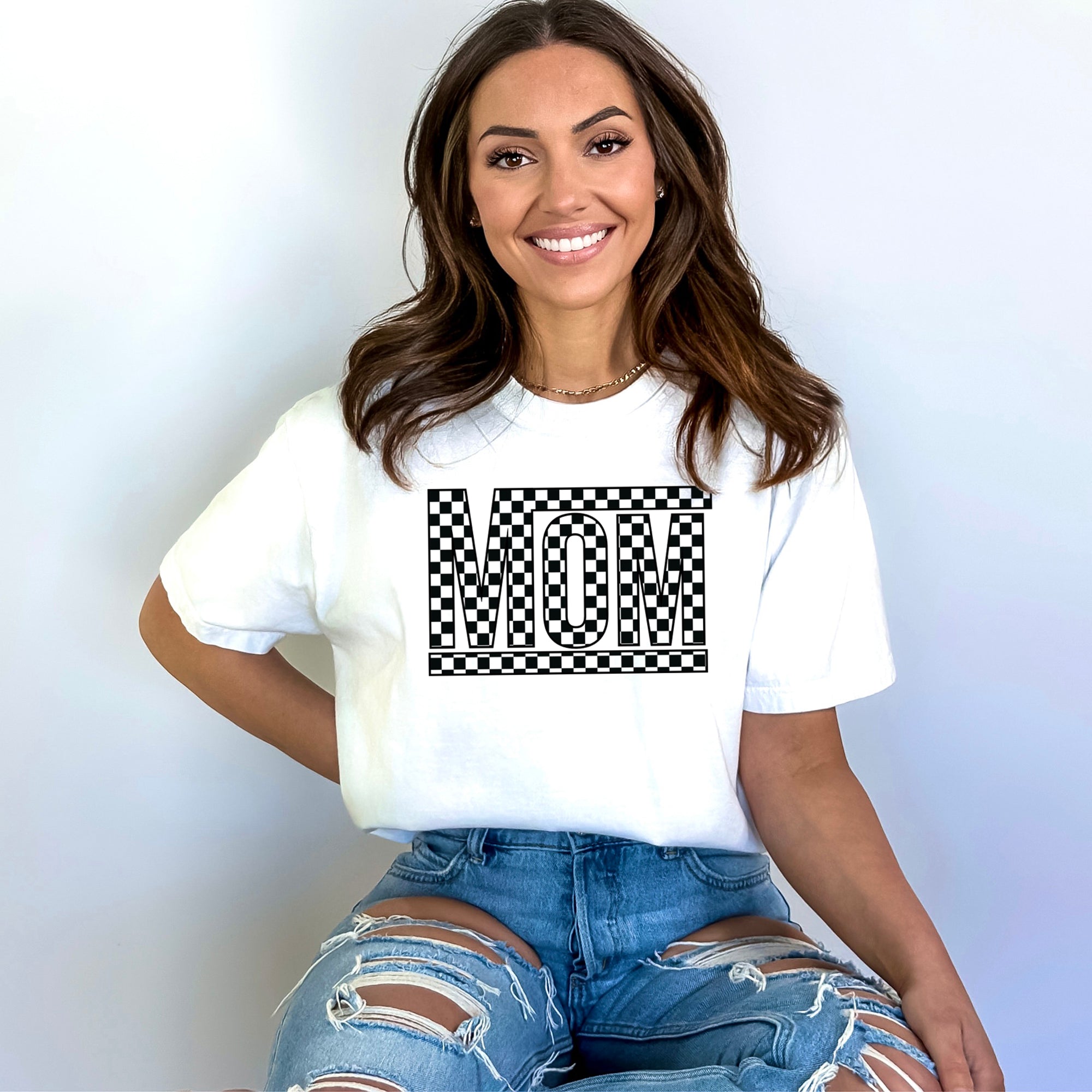 Mom Checkered Box | Garment Dyed Short Sleeve Tee