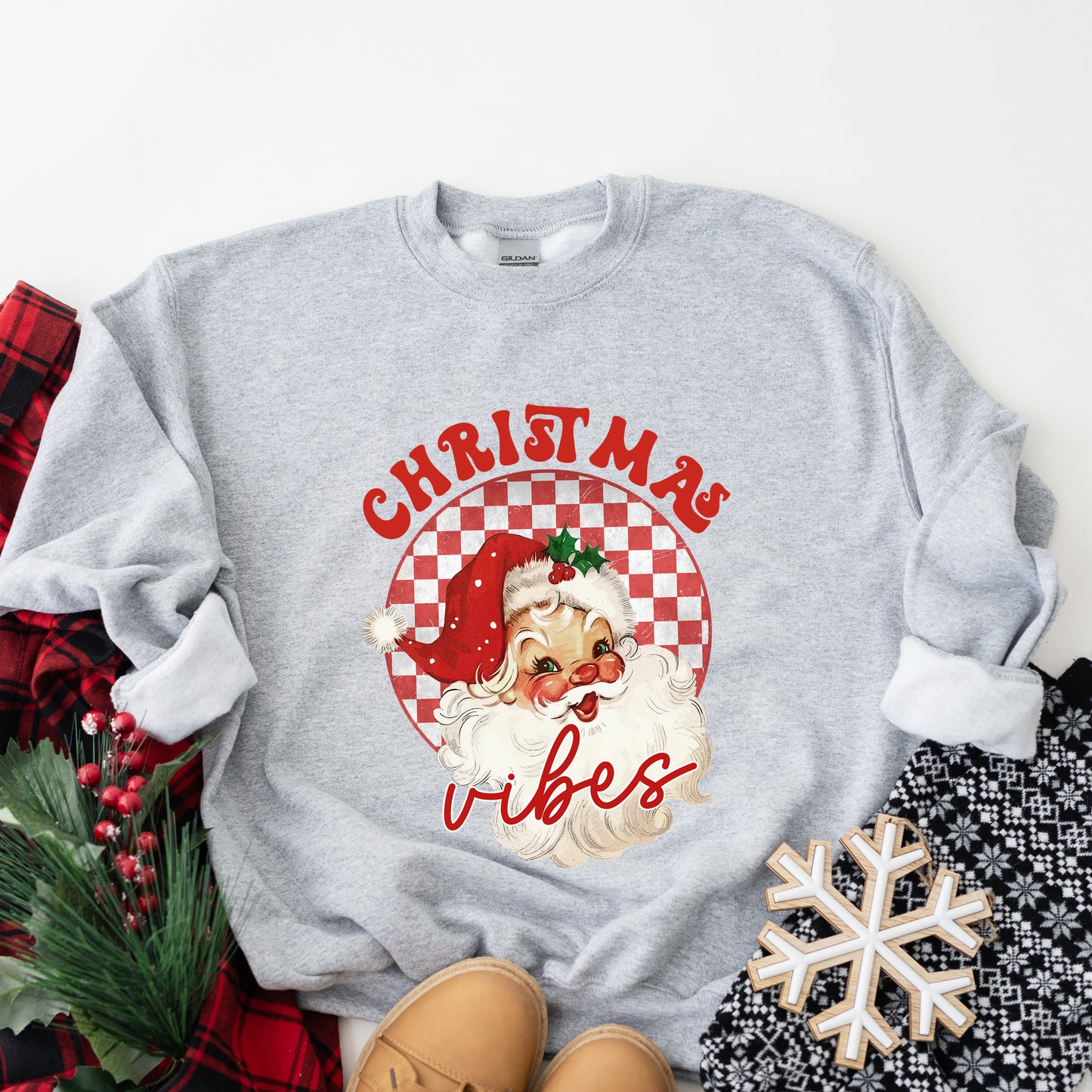 Christmas Vibes Santa Checkered | Sweatshirt