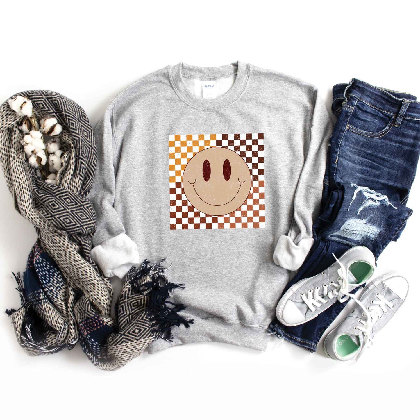 Fall Checkered Smiley | Sweatshirt