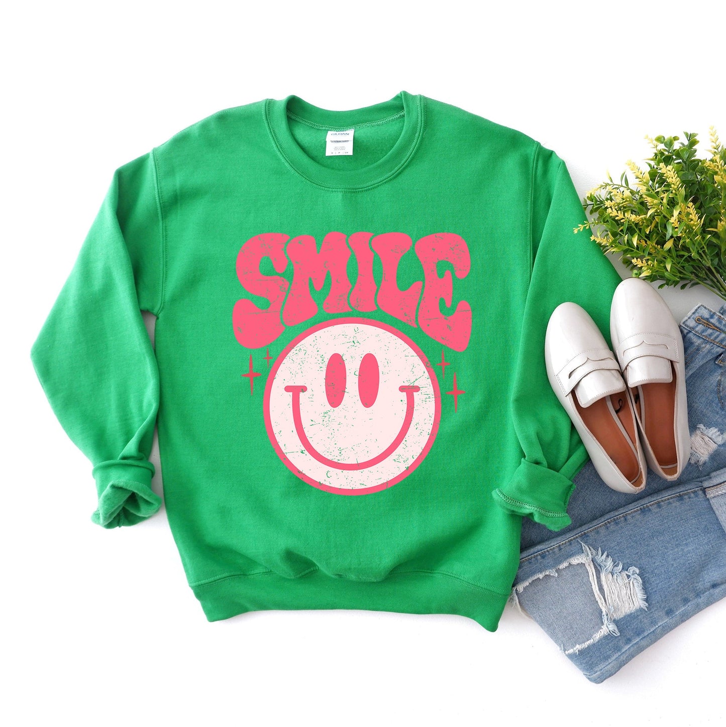 Clearance Pink Distressed Smiley | Sweatshirt