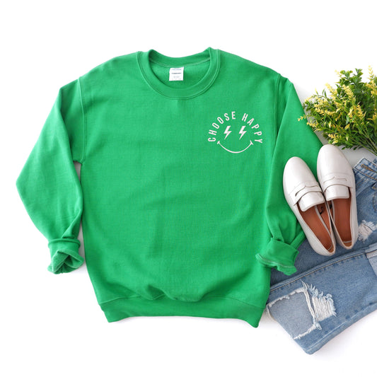Embroidered Choose Happy Lightning Smiley Face | Sweatshirt