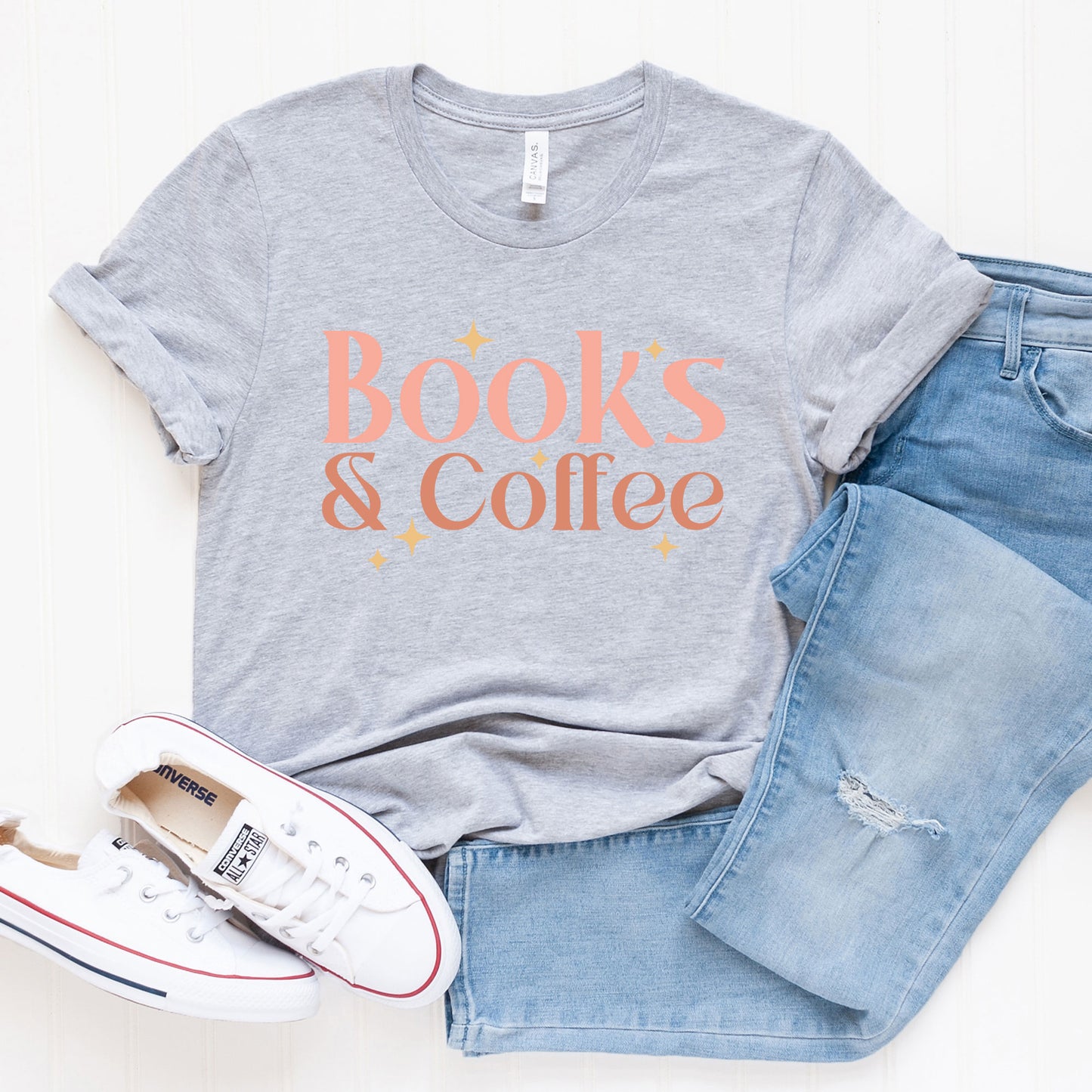Books And Coffee Stars | Short Sleeve Graphic Tee
