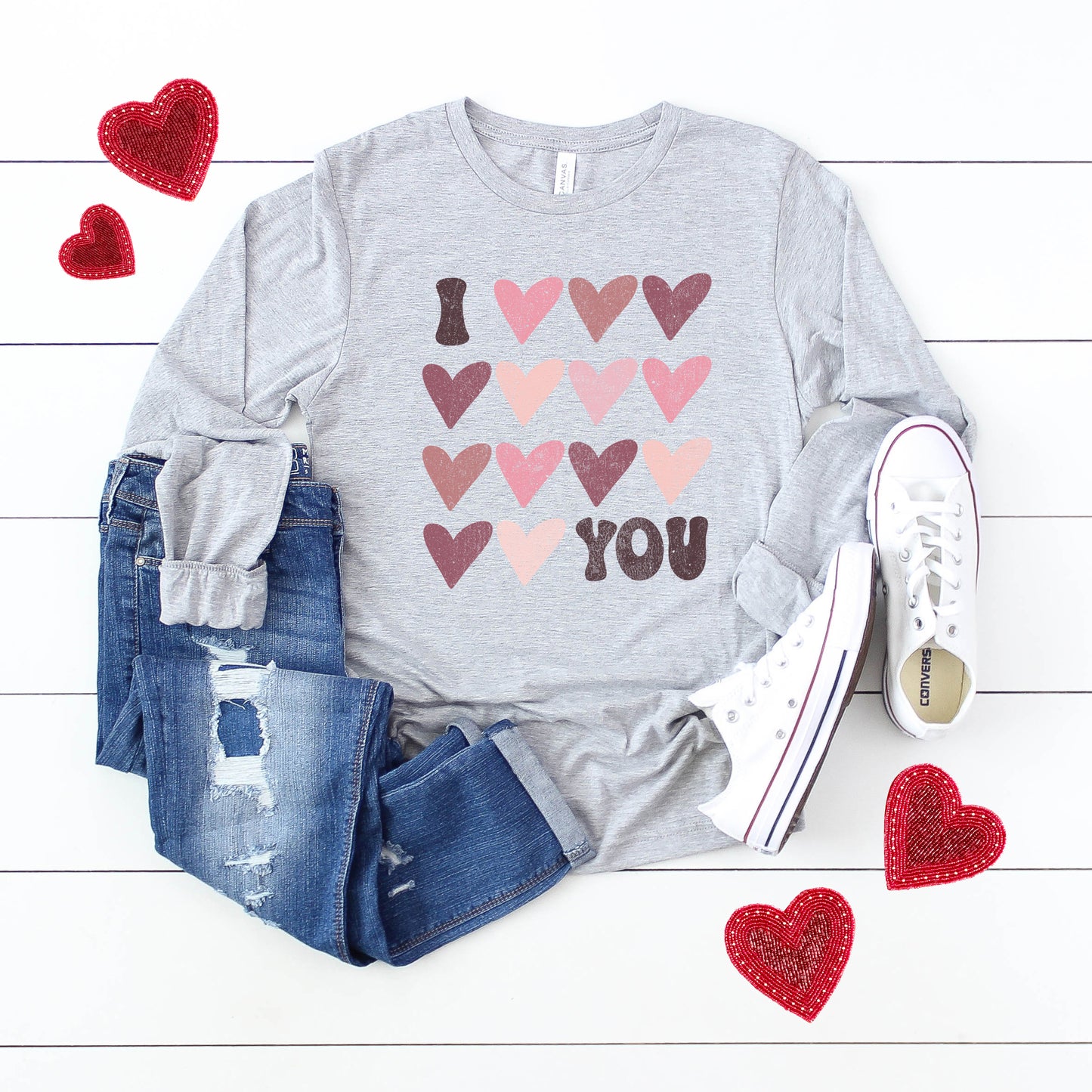 I Heart You Distressed | Long Sleeve Crew Neck