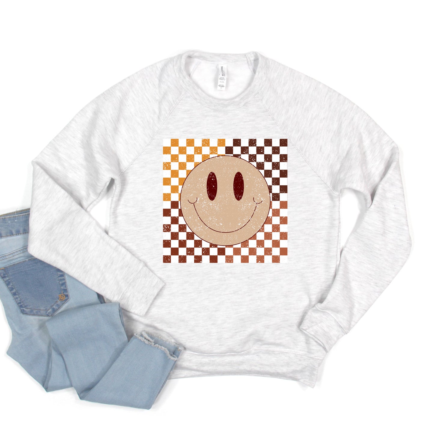 Fall Checkered Smiley | Bella Canvas Sweatshirt