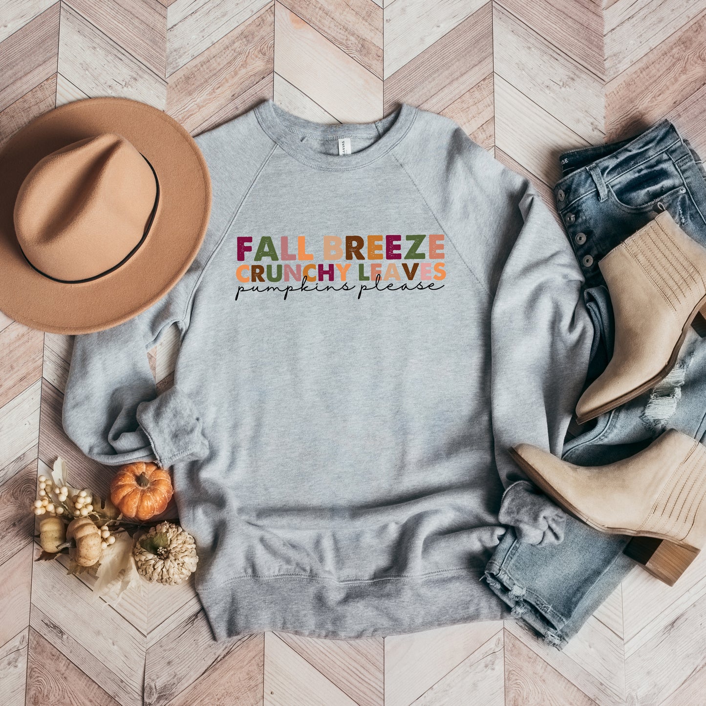 Fall Breeze Crunch Leaves Colorful | Bella Canvas Sweatshirt