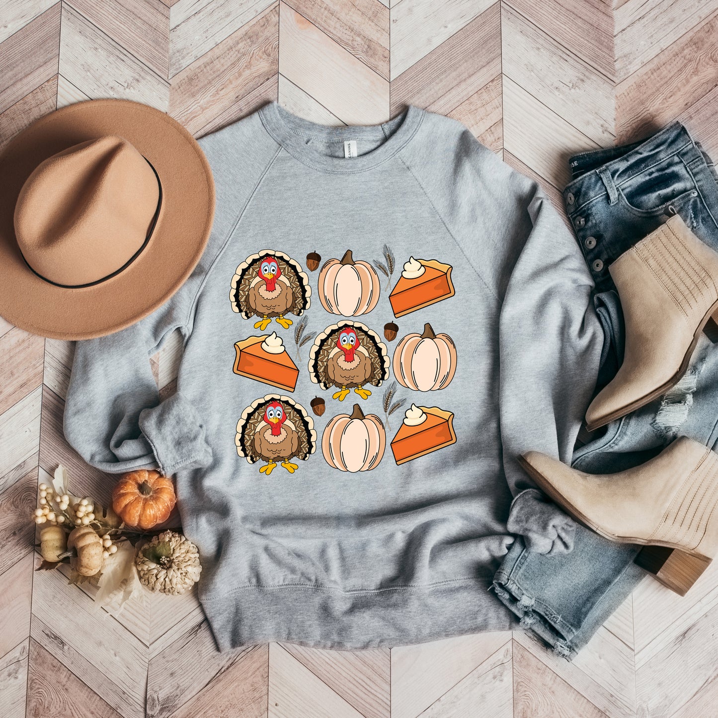 Turkey Pumpkin Pie Grid | Bella Canvas Sweatshirt