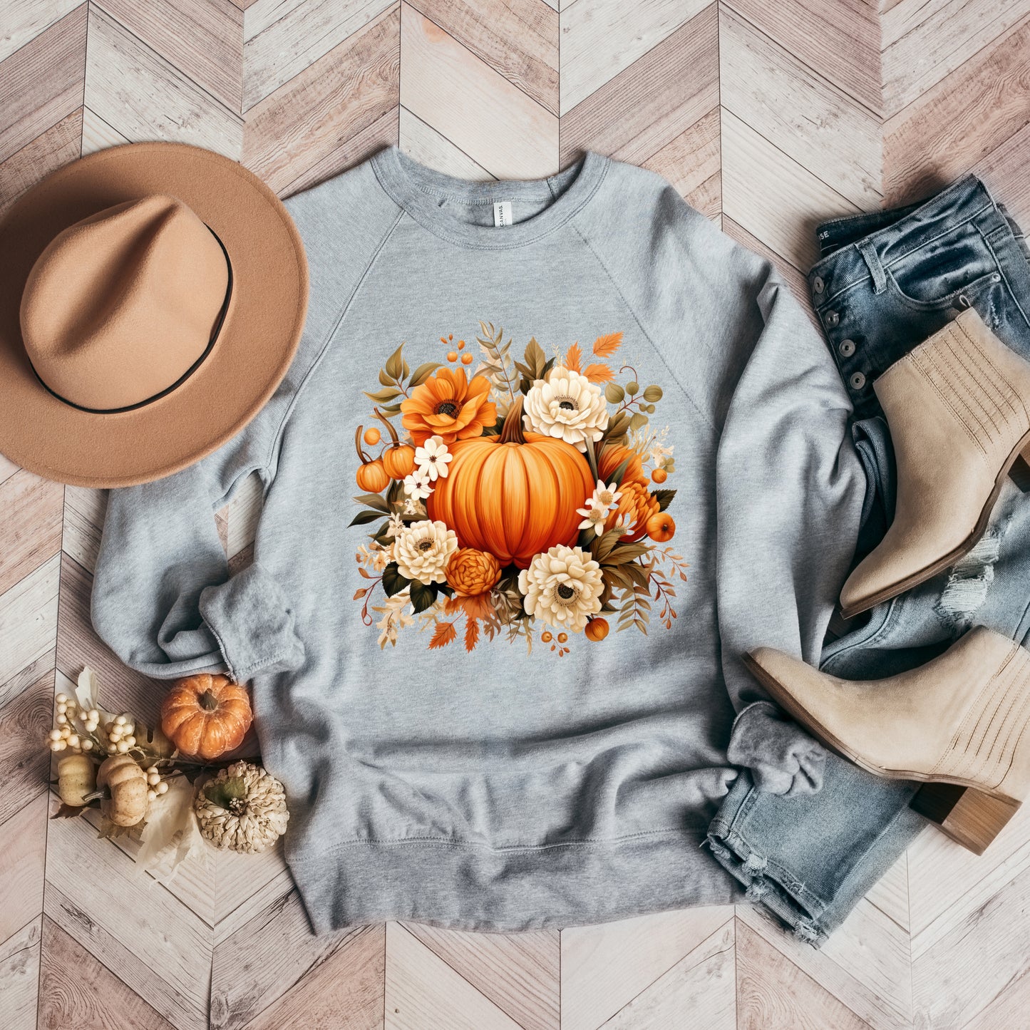 Pumpkin Floral Arrangement | Bella Canvas Sweatshirt