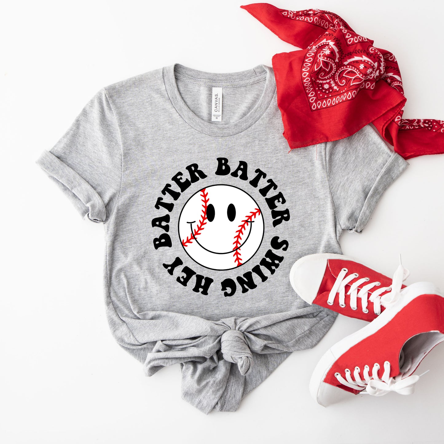 Hey Batter Batter Smiley Face | Short Sleeve Graphic Tee