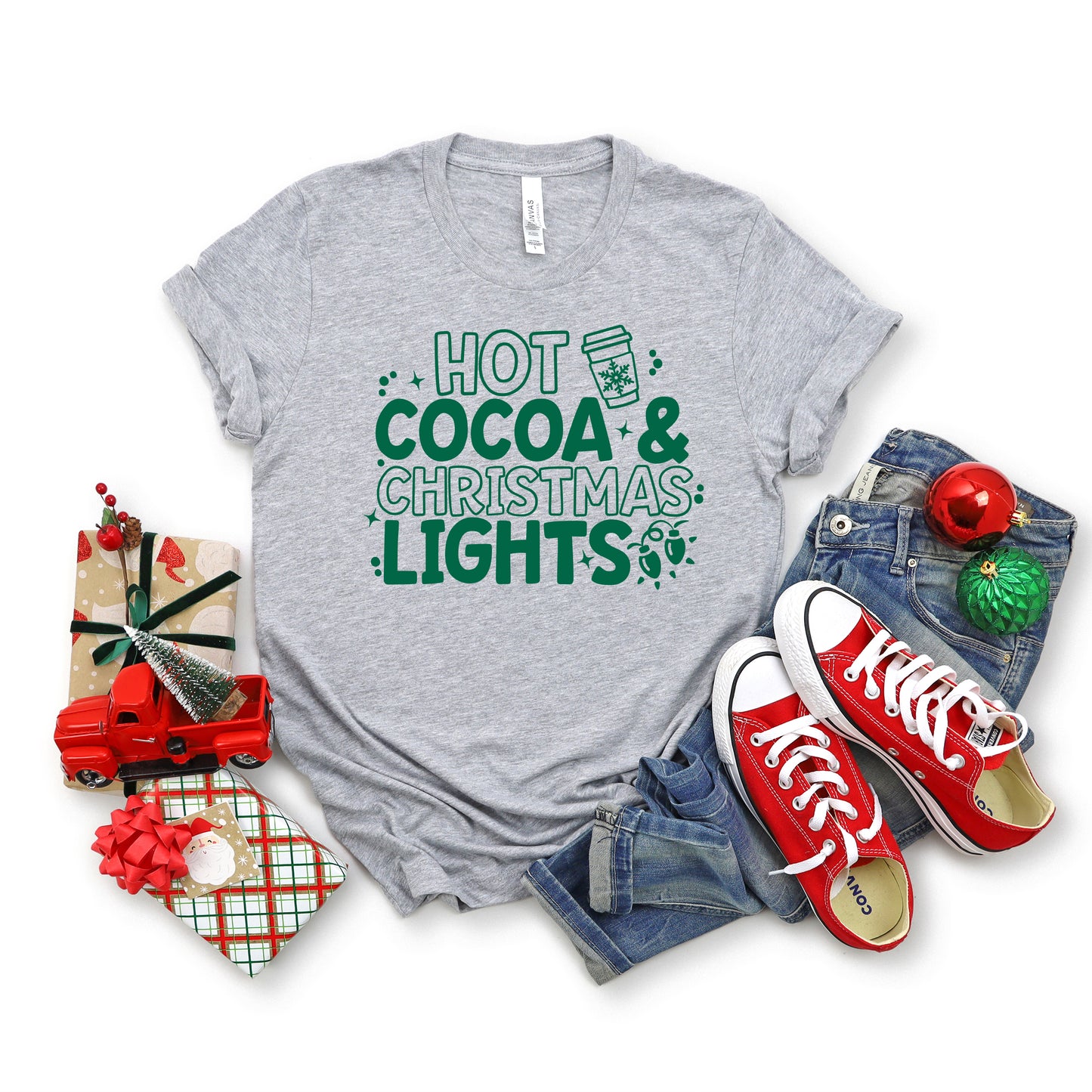 Hot Cocoa and Christmas Lights | Short Sleeve Crew Neck