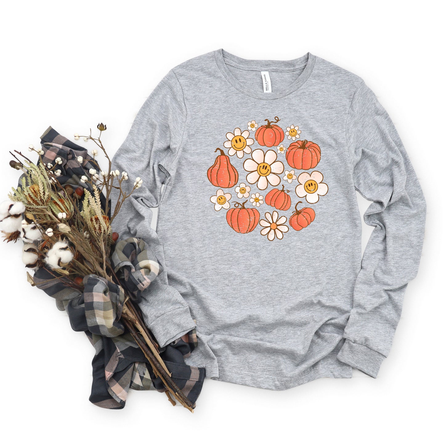 Circle Pumpkin Flowers | Long Sleeve Crew Neck