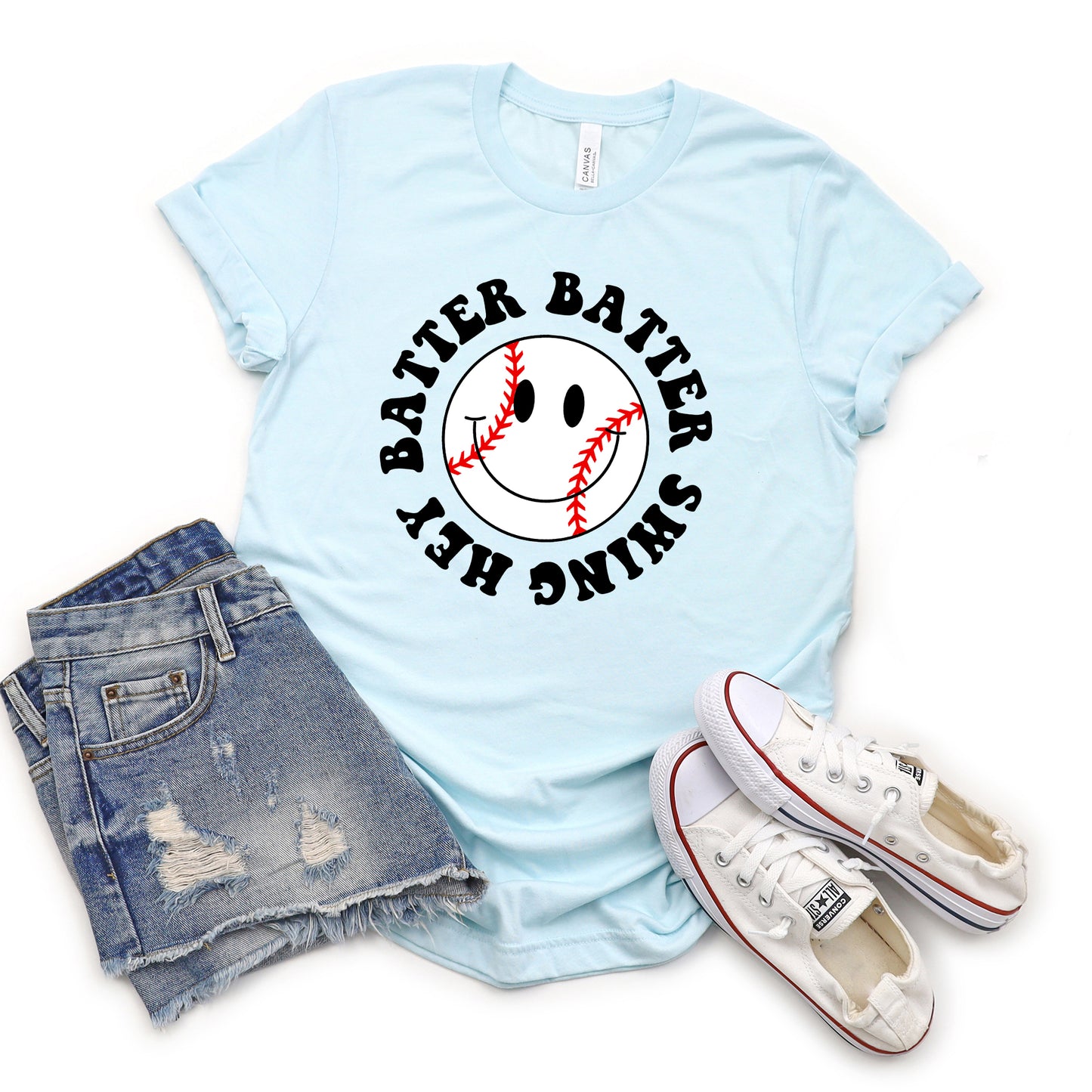 Hey Batter Batter Smiley Face | Short Sleeve Graphic Tee