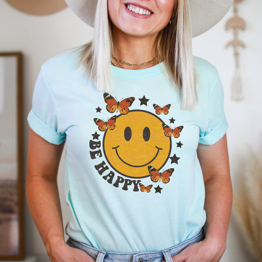 Clearance Be Happy Butterflies | Short Sleeve Graphic Tee