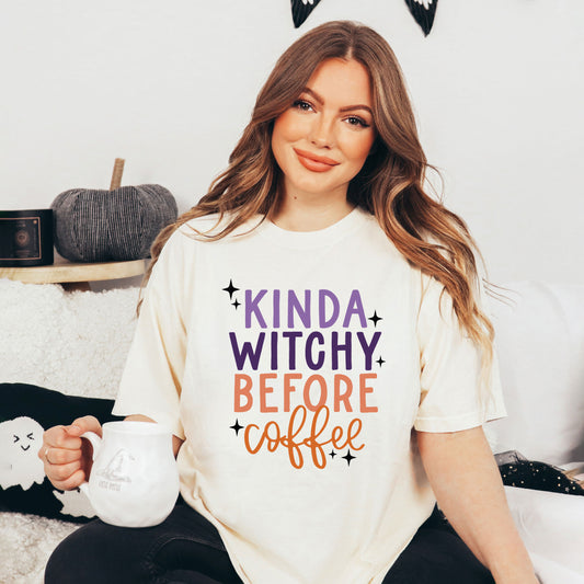 Kinda Witchy Before Coffee | Garment Dyed Short Sleeve Tee