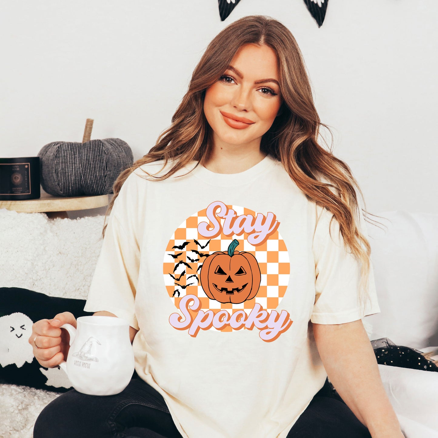 Stay Spooky Bats Checkered | Garment Dyed Tee