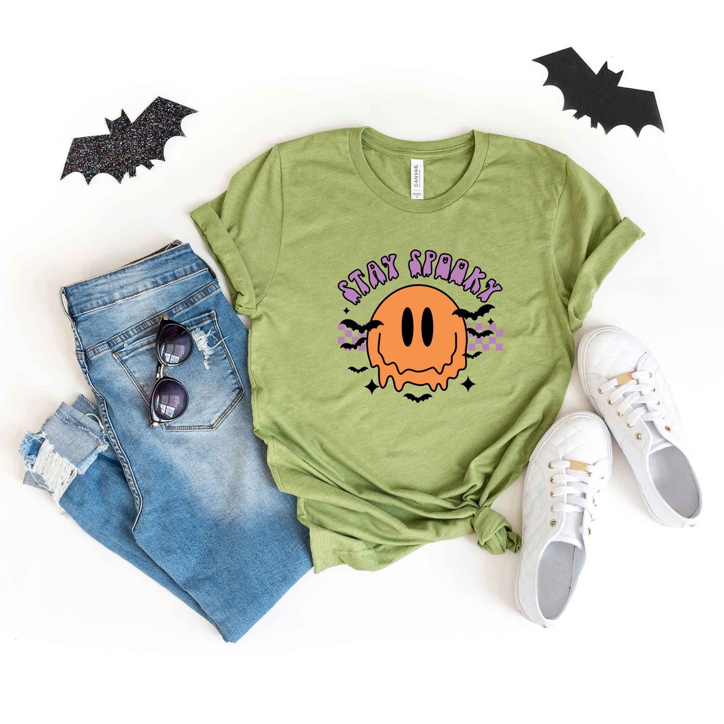 Stay Spooky Smiley Bats | Short Sleeve Crew Neck