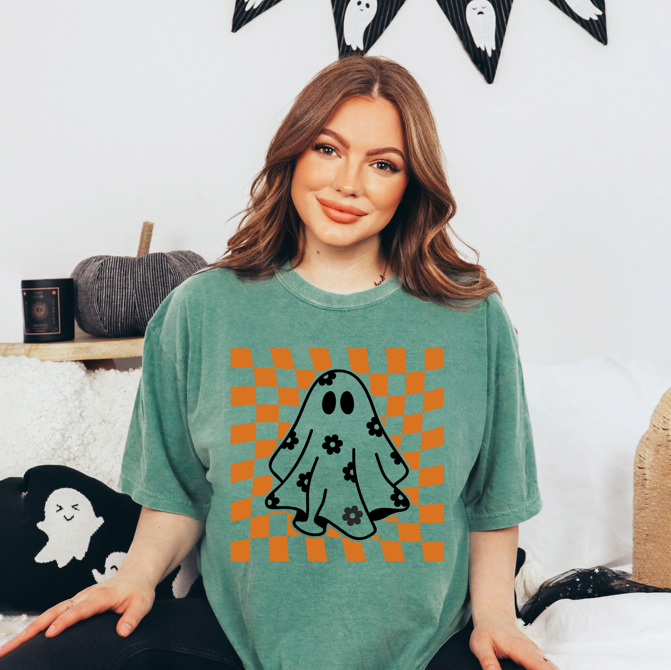 Checkered Flower Ghost | Garment Dyed Tee