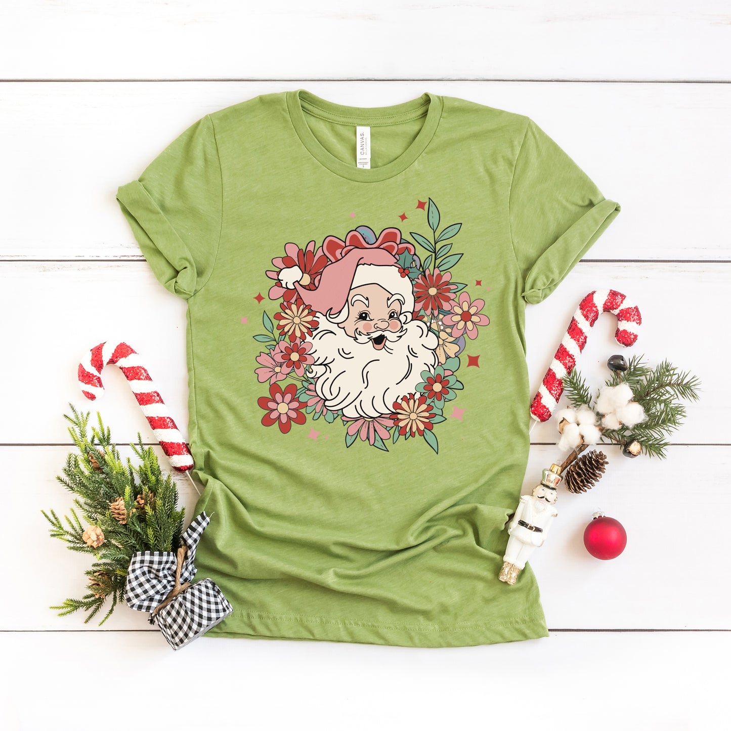 Floral Santa | Short Sleeve Crew Neck