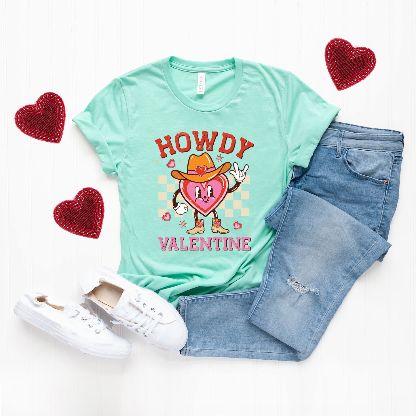 Howdy Valentine Checkered Heart | Short Sleeve Graphic Tee