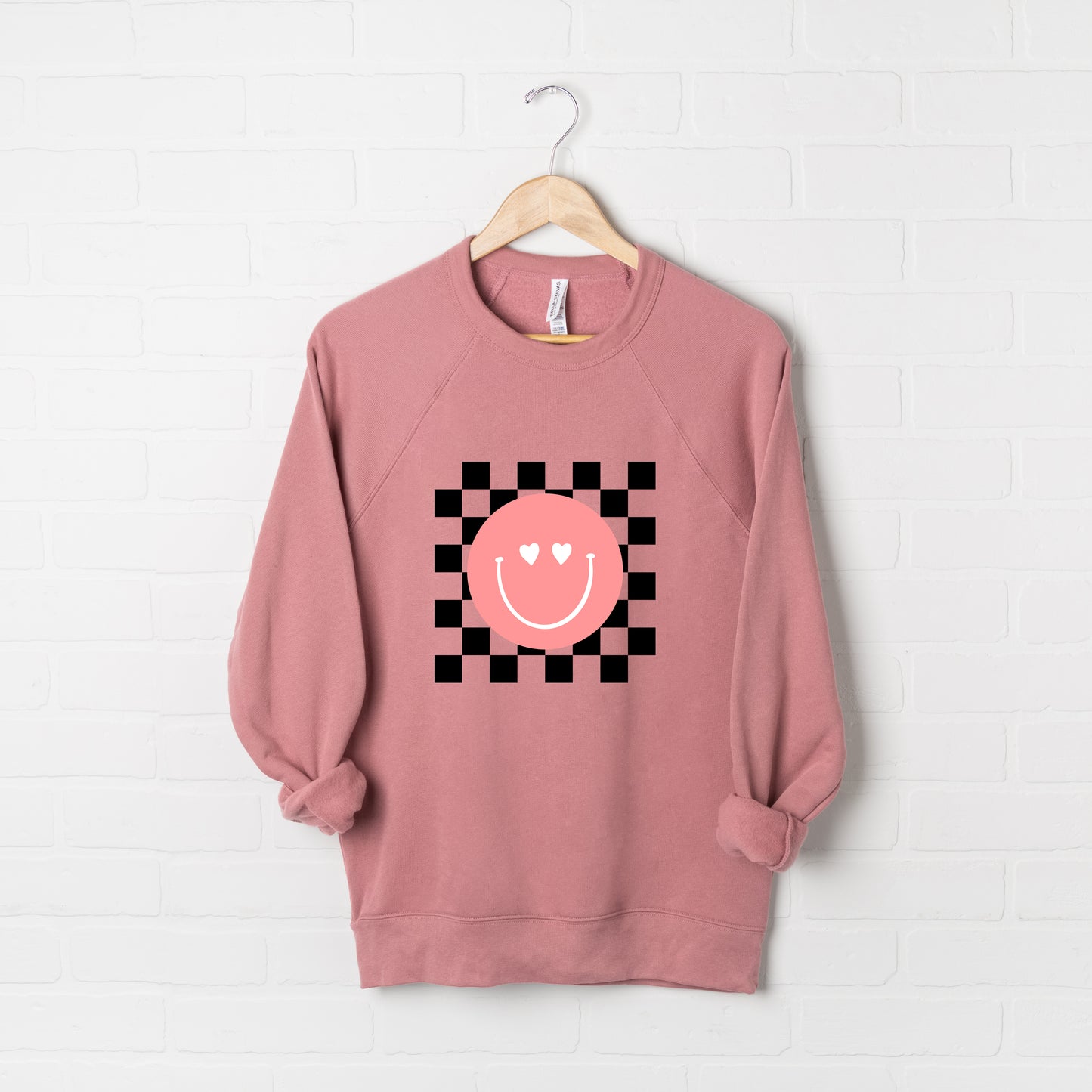 Valentines Pink Smiley | Bella Canvas Sweatshirt