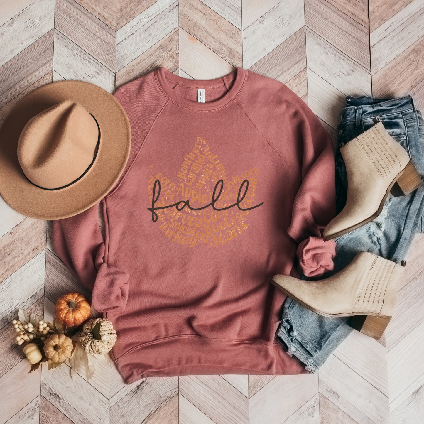 Cursive Fall Leaf | Bella Canvas Sweatshirt