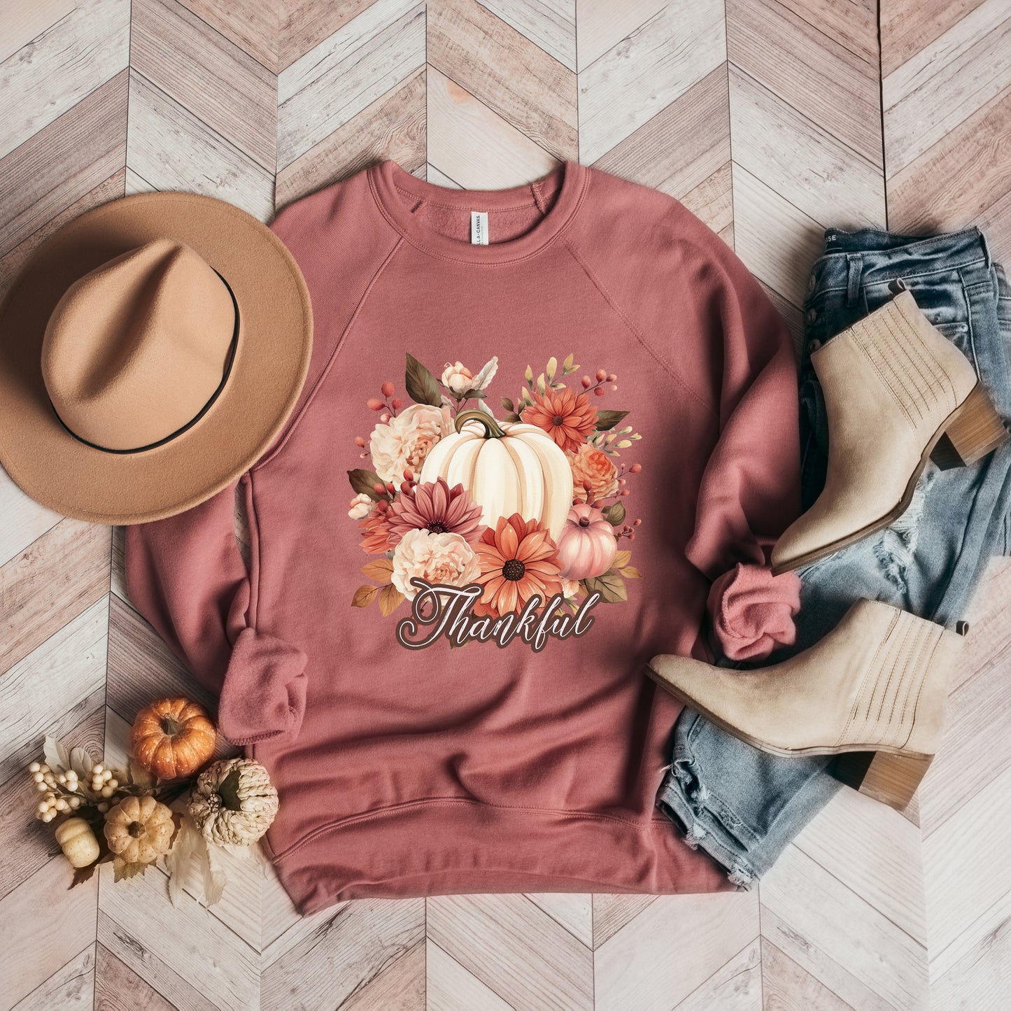 Thankful Pumpkin Floral | Bella Canvas Sweatshirt