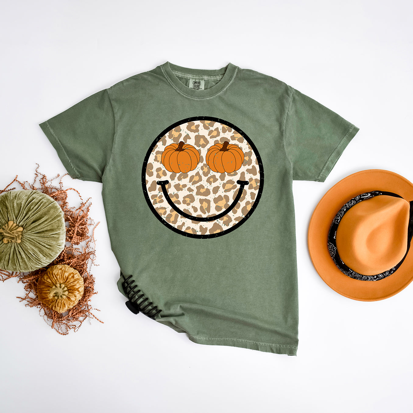 Pumpkin Leopard Smiley | Garment Dyed Tee