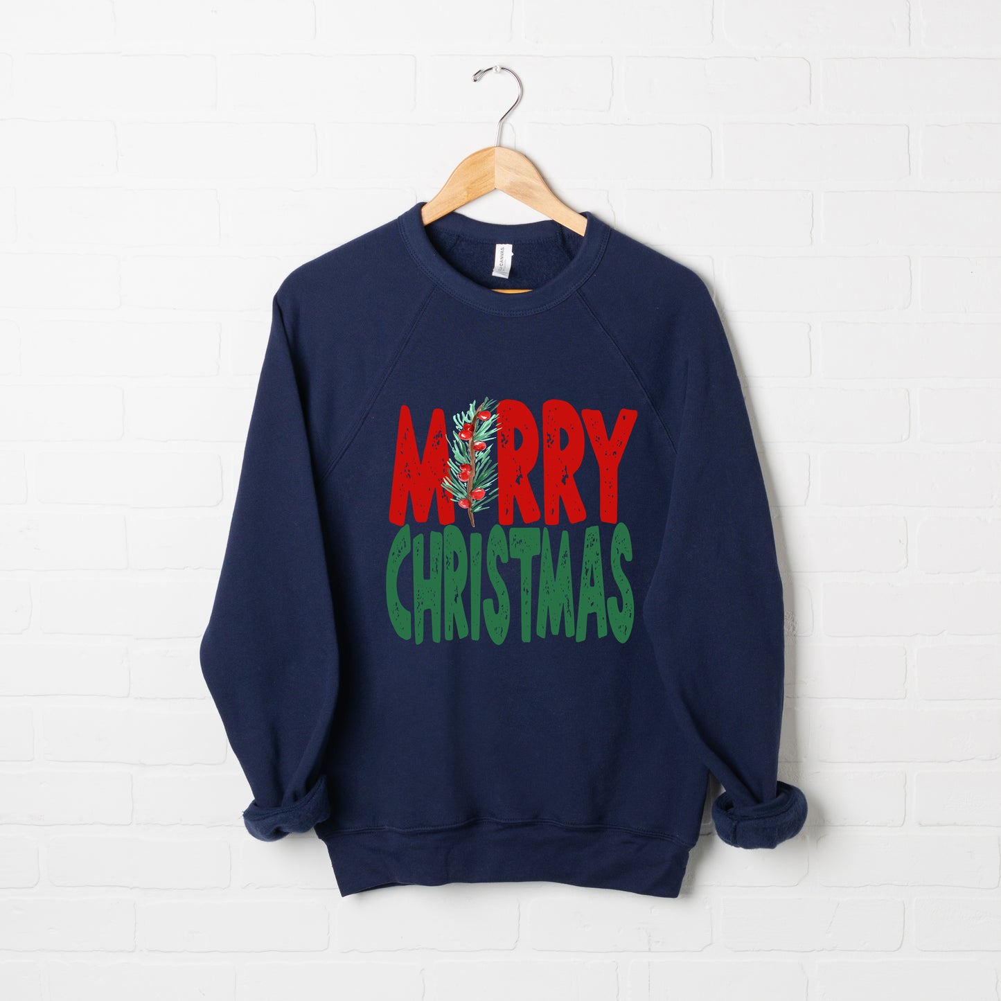 Red and Green Merry Christmas | Bella Canvas Sweatshirt