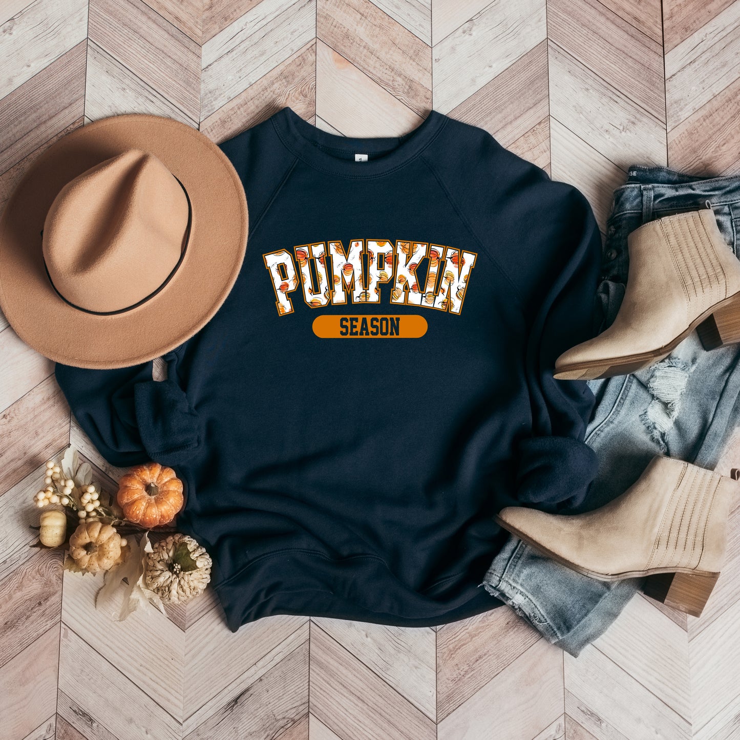 Curved Pumpkin Season Pumpkins | Bella Canvas Sweatshirt