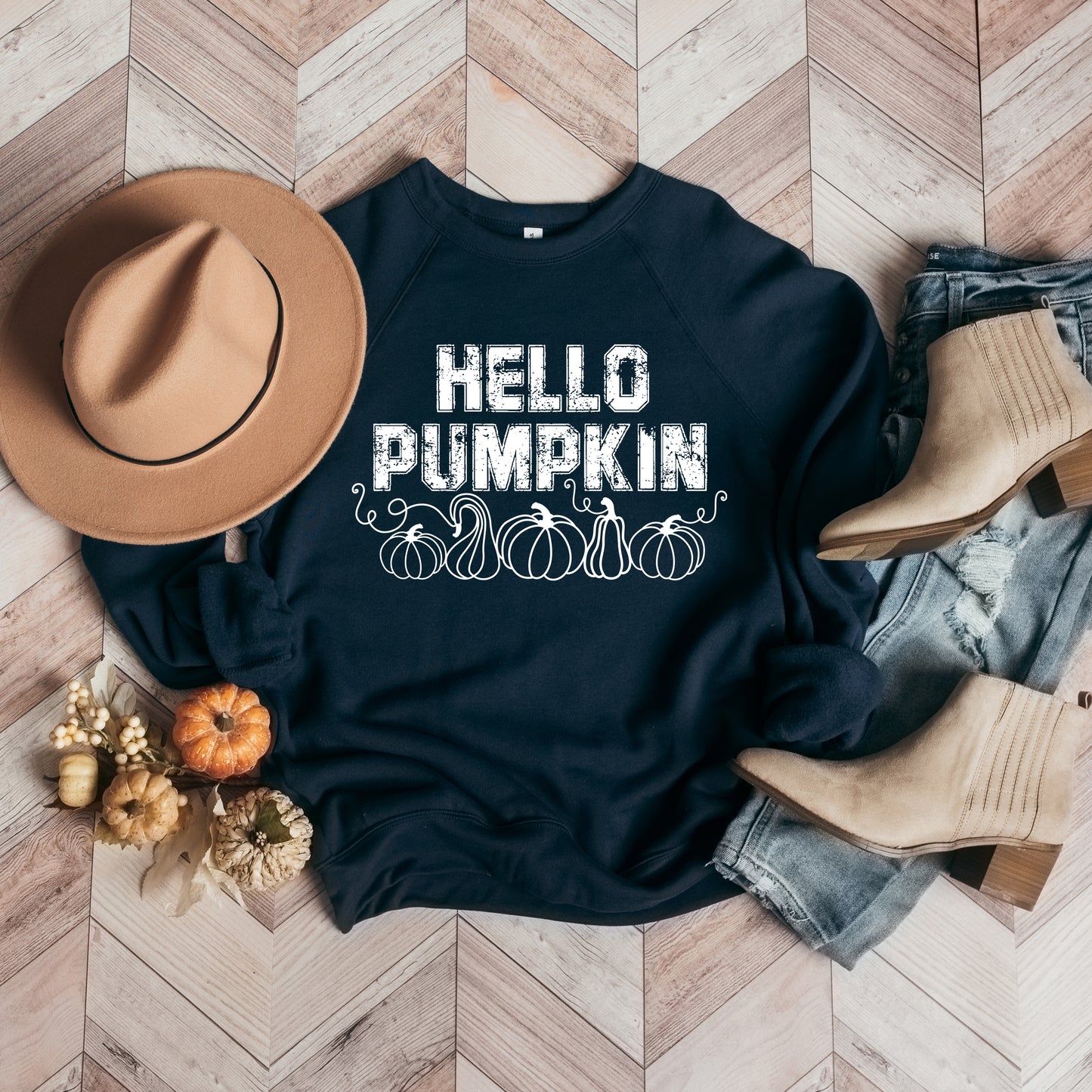 Hello Pumpkin Distressed | Bella Canvas Sweatshirt