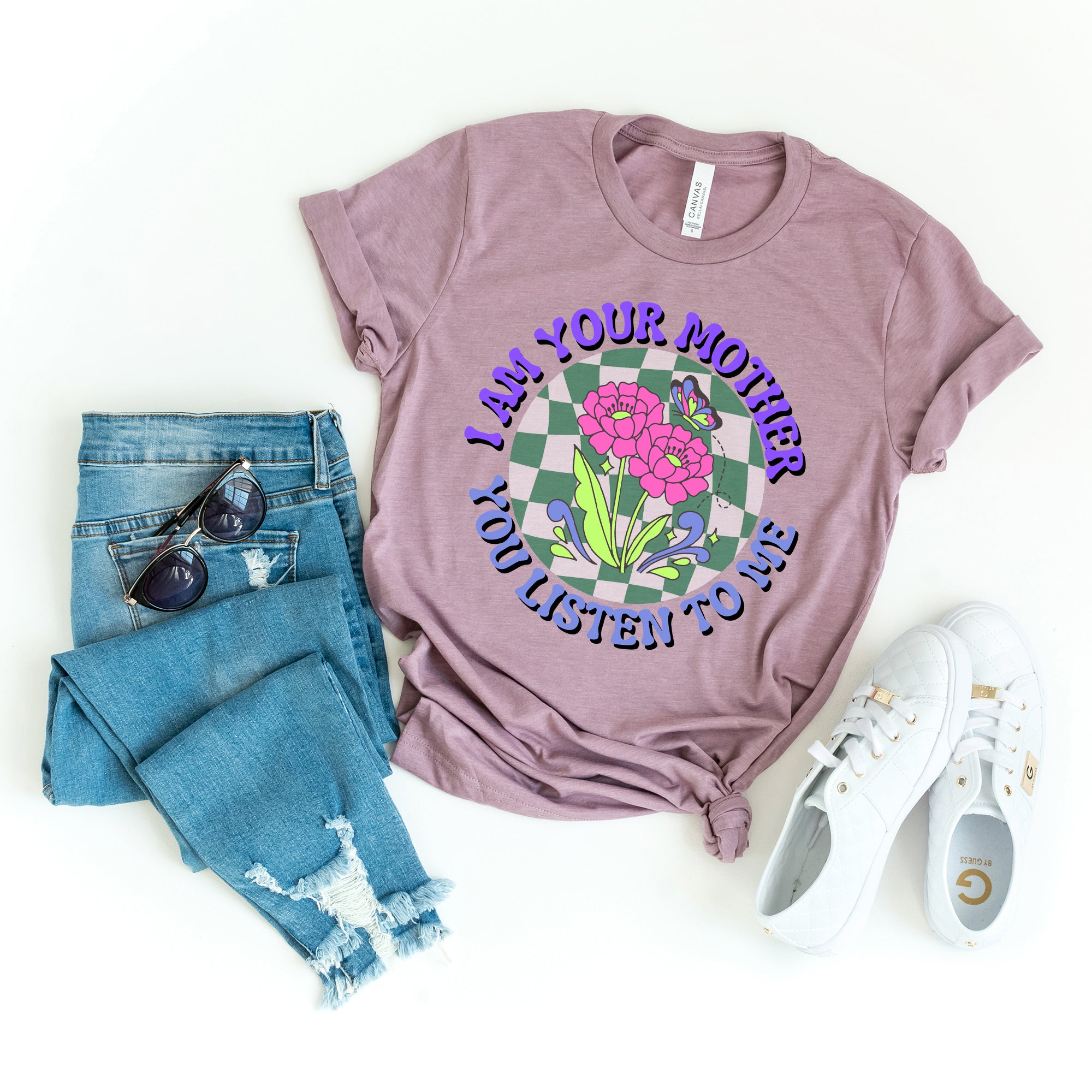 I Am Your Mother Blue Checkered | Short Sleeve Graphic Tee