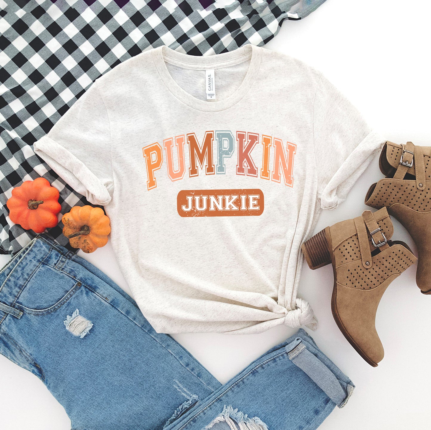 Varsity Pumpkin Junkie | Short Sleeve Crew Neck