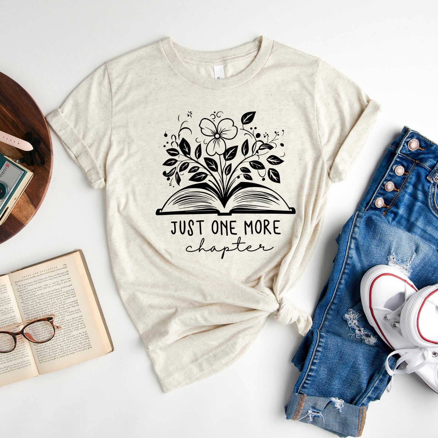 Just One More Chapter Floral |Short Sleeve Crew Neck