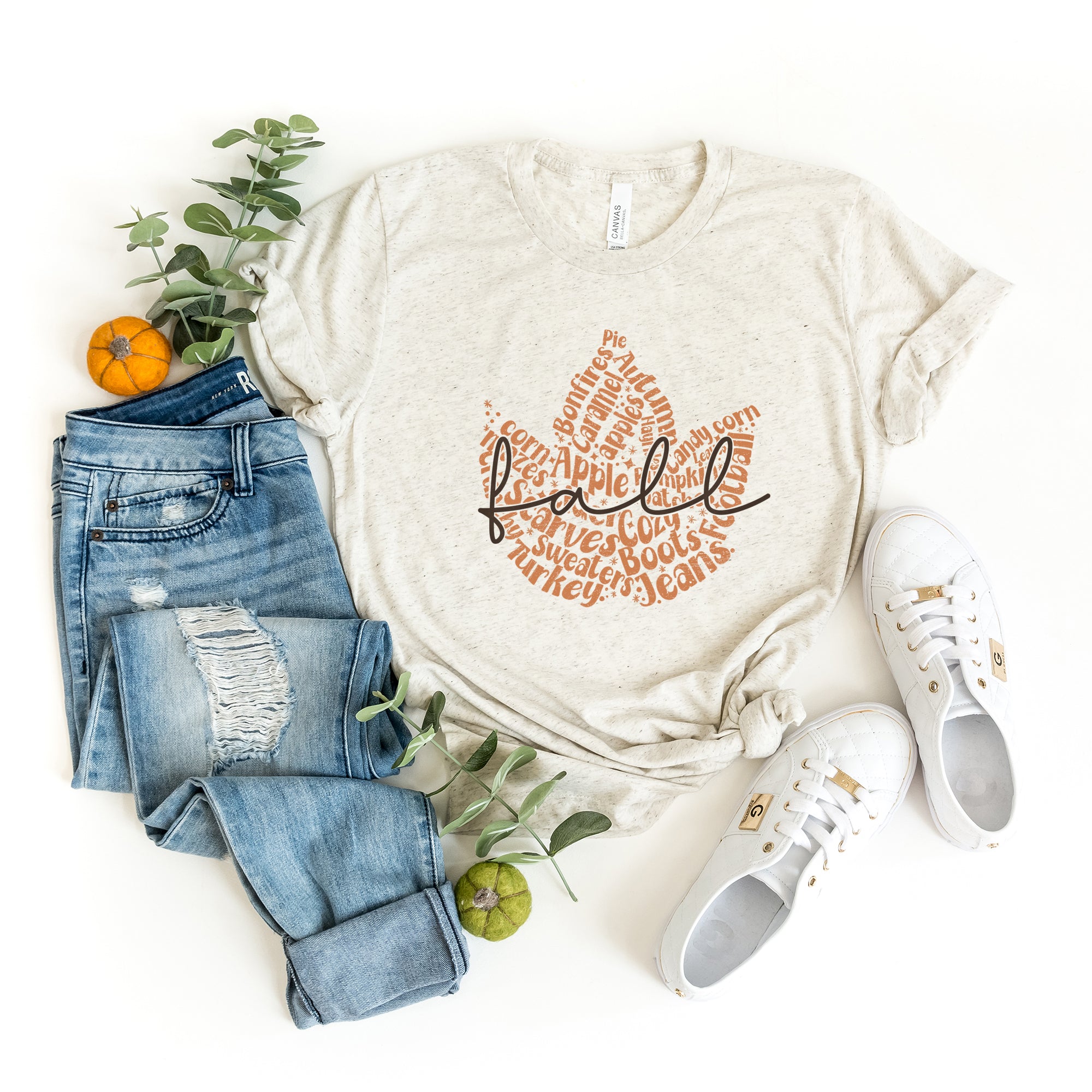 Cursive Fall Leaf | Short Sleeve Crewneck