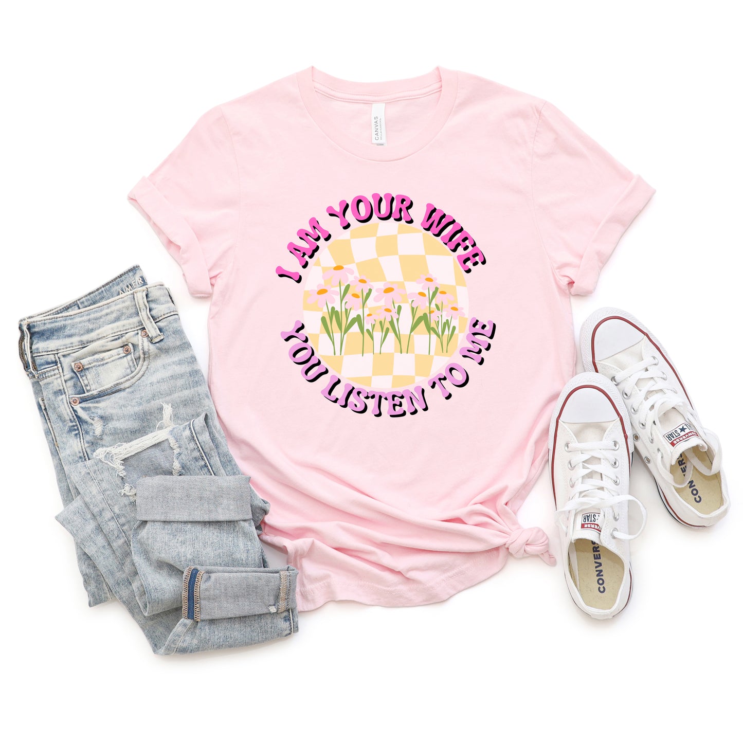 I Am Your Wife Yellow Checkered | Short Sleeve Graphic Tee