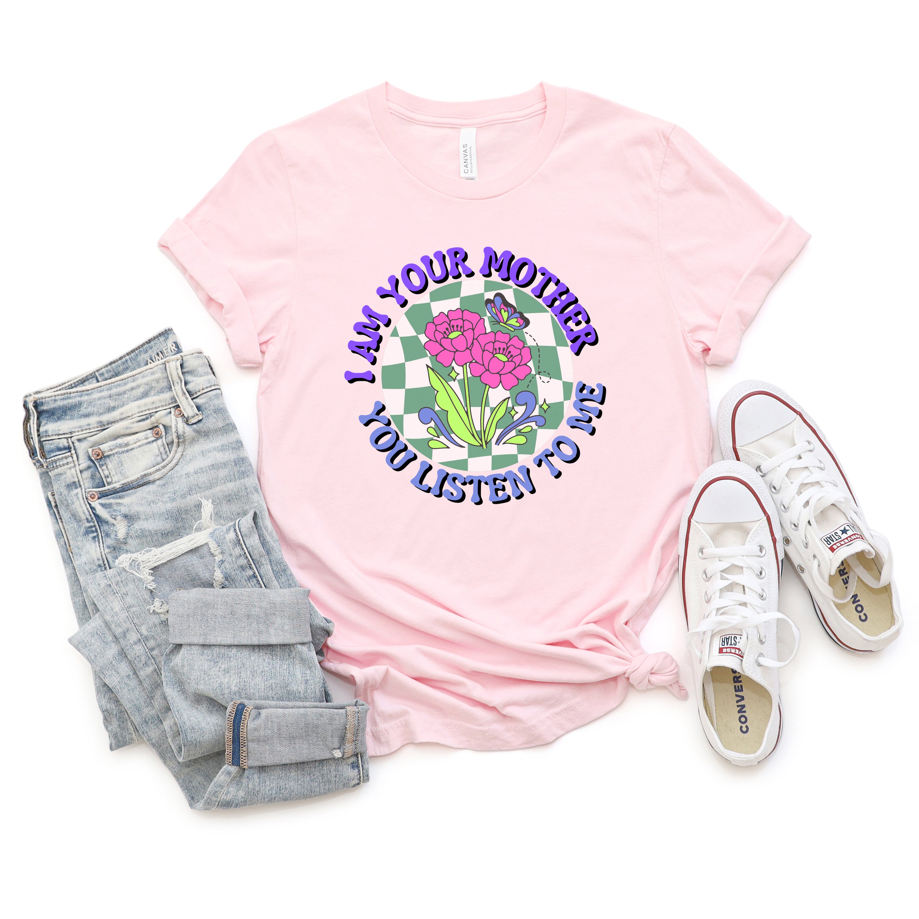 I Am Your Mother Blue Checkered | Short Sleeve Graphic Tee