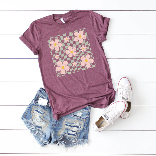 Wavy Checkered Flowers | Short Sleeve Graphic Tee