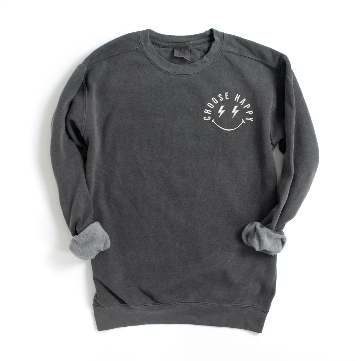 Embroidered Choose Happy Lightning Smiley Face | Garment Dyed Sweatshirt