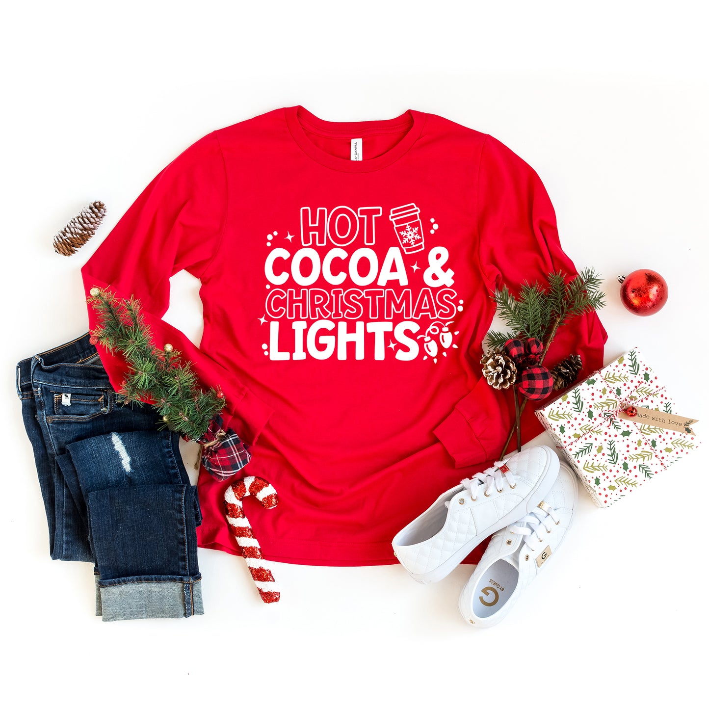 Hot Cocoa and Christmas Lights | Long Sleeve Crew Neck