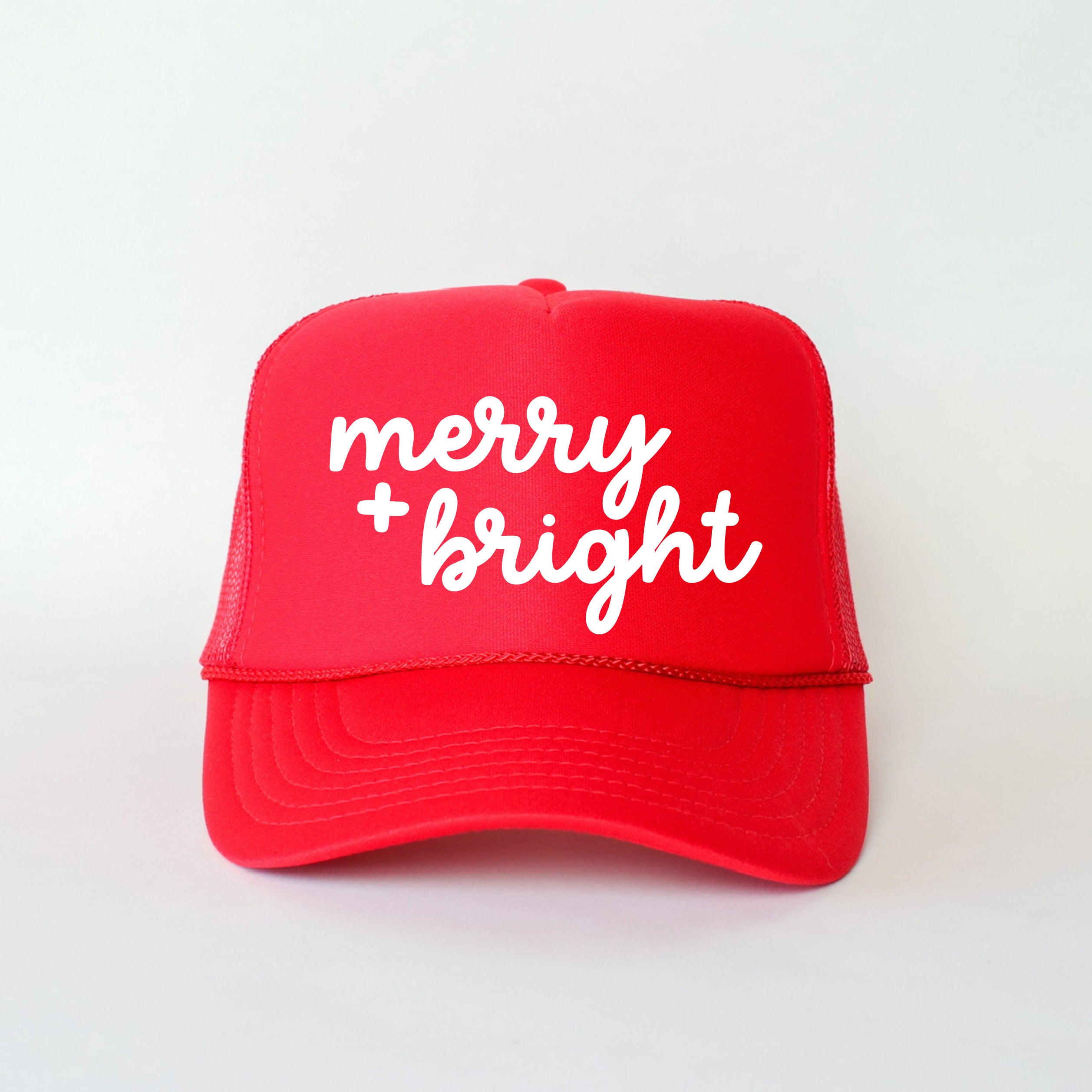 Merry and Bright Bold Cursive Puff Print Print |  Foam Trucker Hat