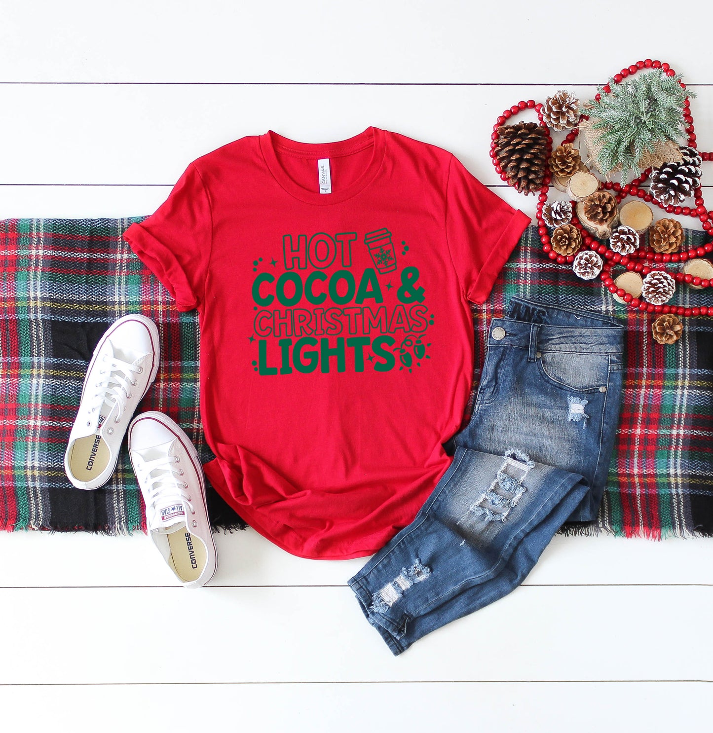 Hot Cocoa and Christmas Lights | Short Sleeve Crew Neck