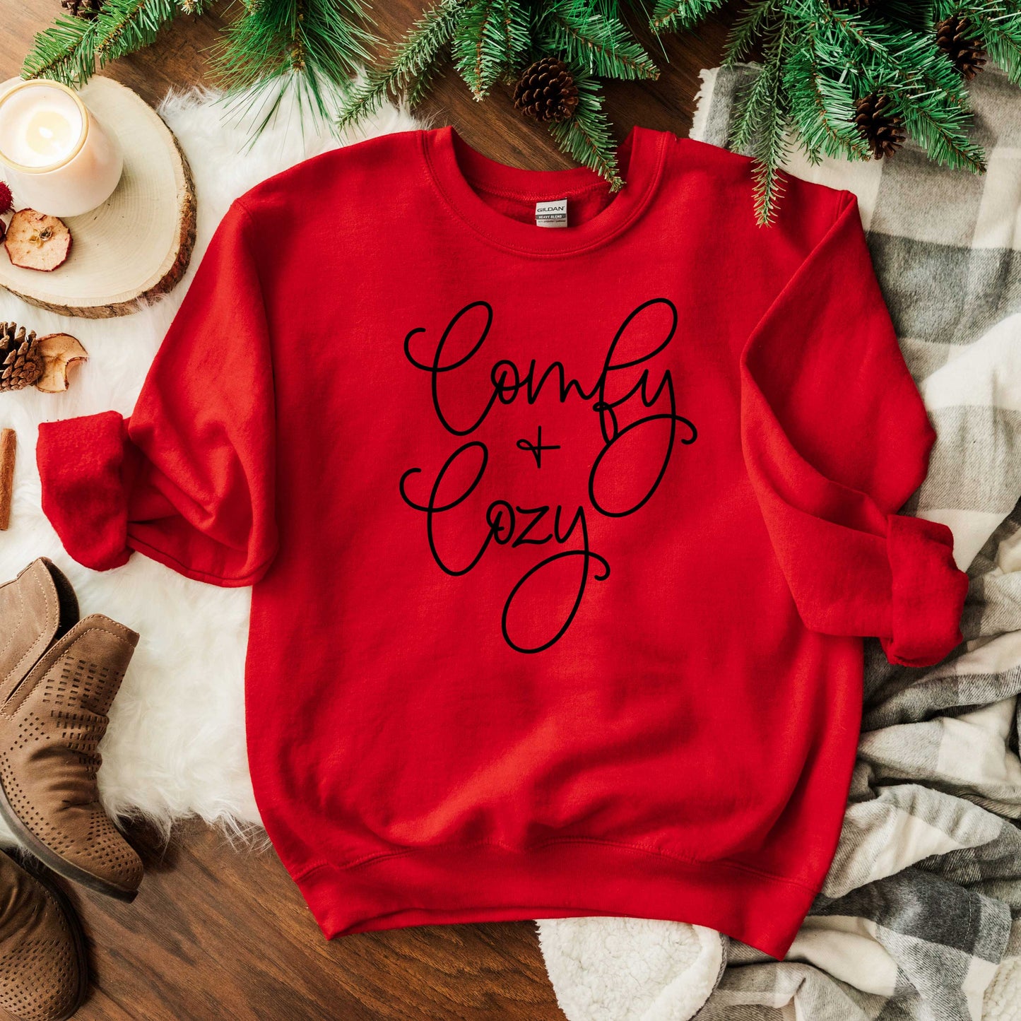 Clearance Comfy And Cozy Cursive | Graphic Sweatshirt